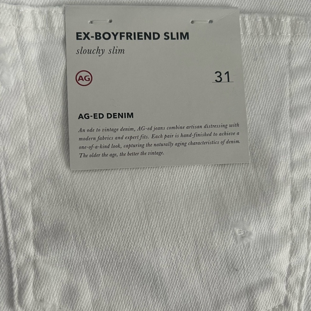 NWT AG EX BOYFRIEND SLIM slouch WHITE JEANS - Picture 13 of 15